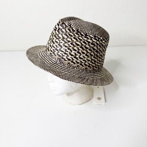 Tory Burch Woven straw fedora Hat navy natural